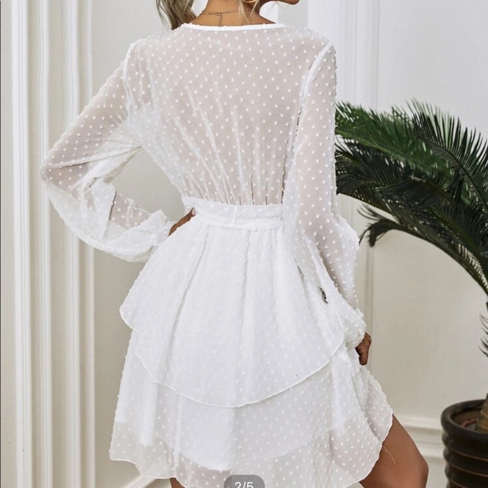 NEW Swiss dot sleeve layered ham belted white S - Picture 2 of 6